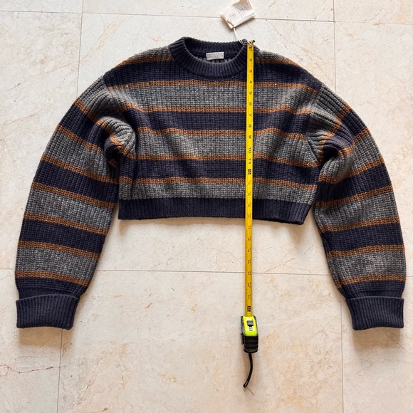 Brunello Cucinelli Striped Gray and Brown Cashmere Sweater size M - Picture 9 of 11